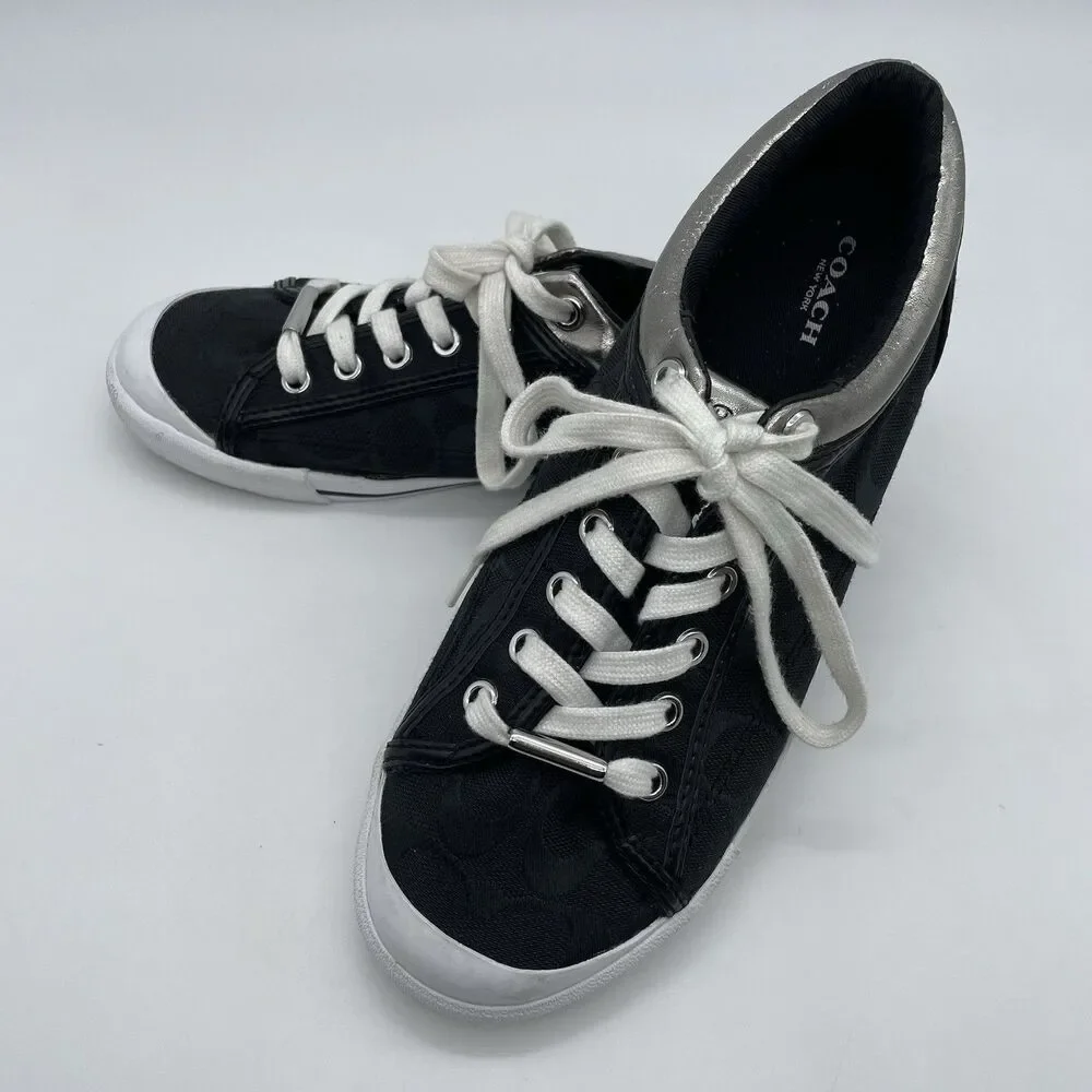 Coach New York Francesca C Monogram Lace Up Sneakers Women’s 8.5B Black/Silver